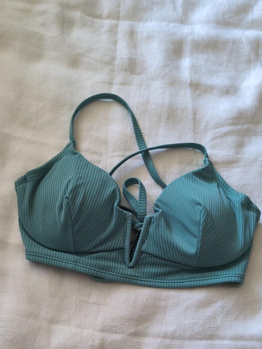 Shade & Shore Teal Ribbed Bikini Bralette with V-Cut Front